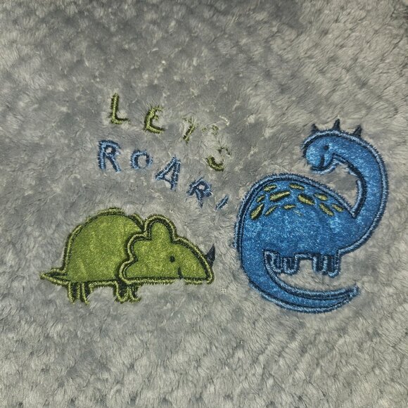 Zak & Zoey Let's Roar Dinosaur Baby Blanket RN 150856 Gray Fleece Waffle Weave - Picture 2 of 8
